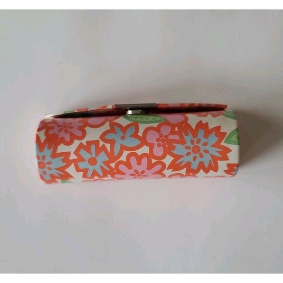 Clinique Vintage Orange Blue Floral Lipstick Snap Closure Case Mirror Inside - Picture 4 of 9